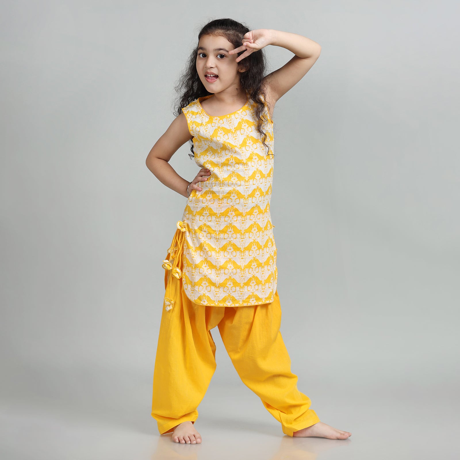 Cotton Patiala Suit Set For Girls with Two Silly Goats Print
