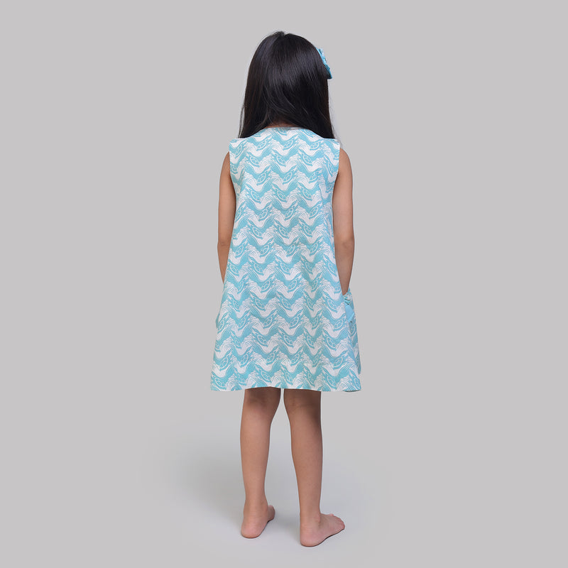 Cotton Peek-A-Boo A line Frock For Girls with The Talkative Turtle Print