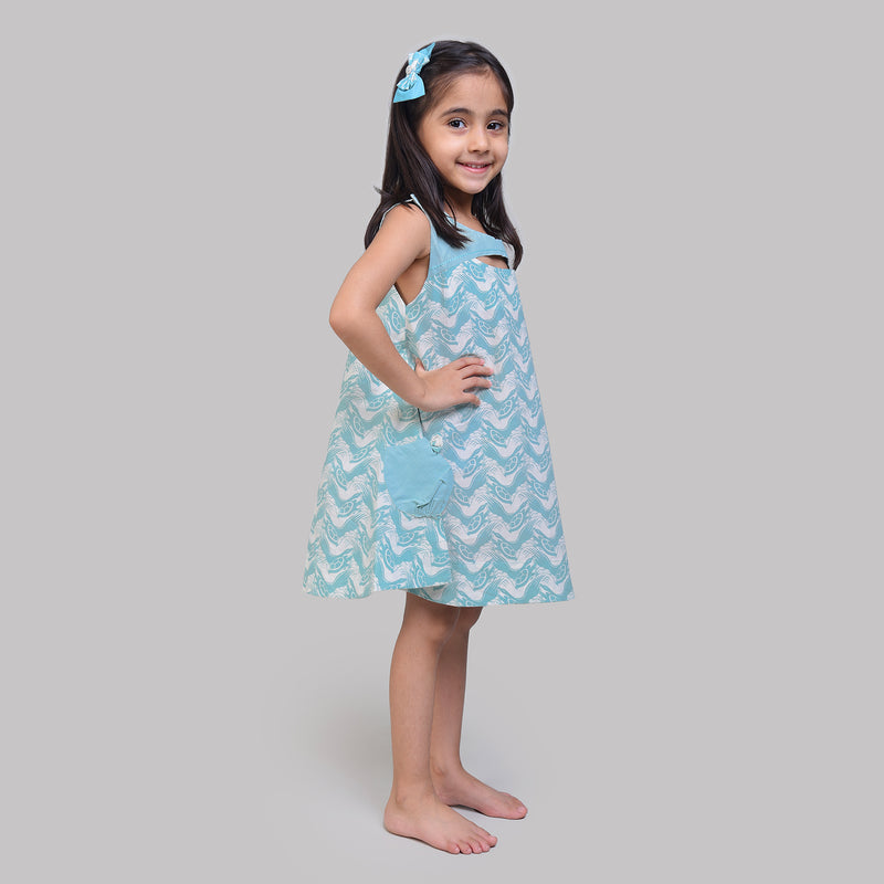 Cotton Peek-A-Boo A line Frock For Girls with The Talkative Turtle Print