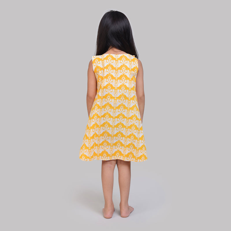 Cotton Peek-A-Boo A line Frock For Girls with Two Silly Goats Print