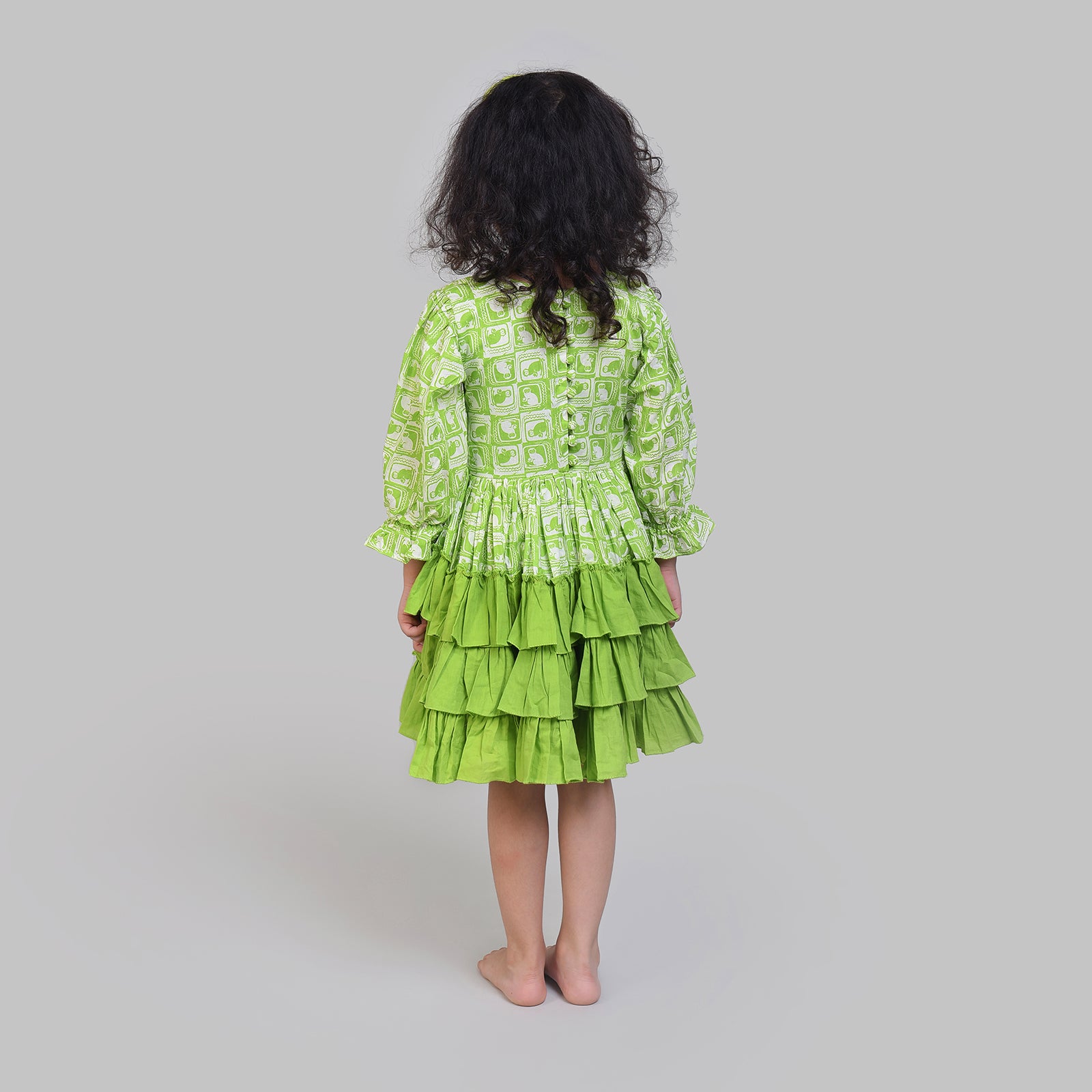 Cotton Gathered Party Frock For Girls with The Monkey & The Crocodile Print