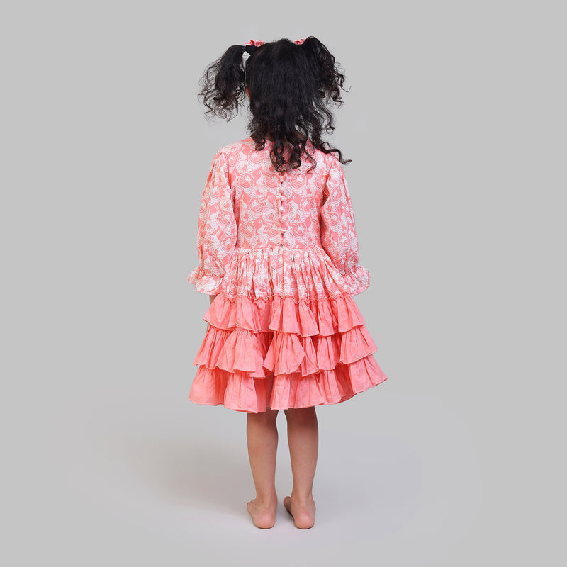 Cotton Gathered Party Frock For Girls with The Foolish Lion & The Clever Rabbit Print