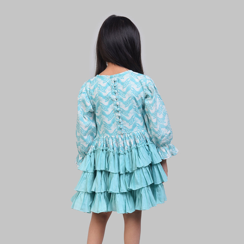 Cotton Gathered Party Frock For Girls with The Talkative Turtle Print