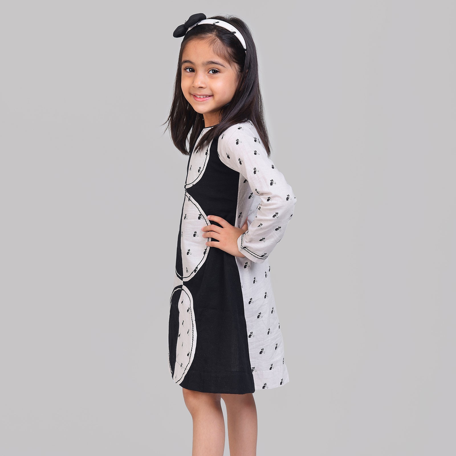 Cotton Yin & Yang Frock with Bell The Cat Print
