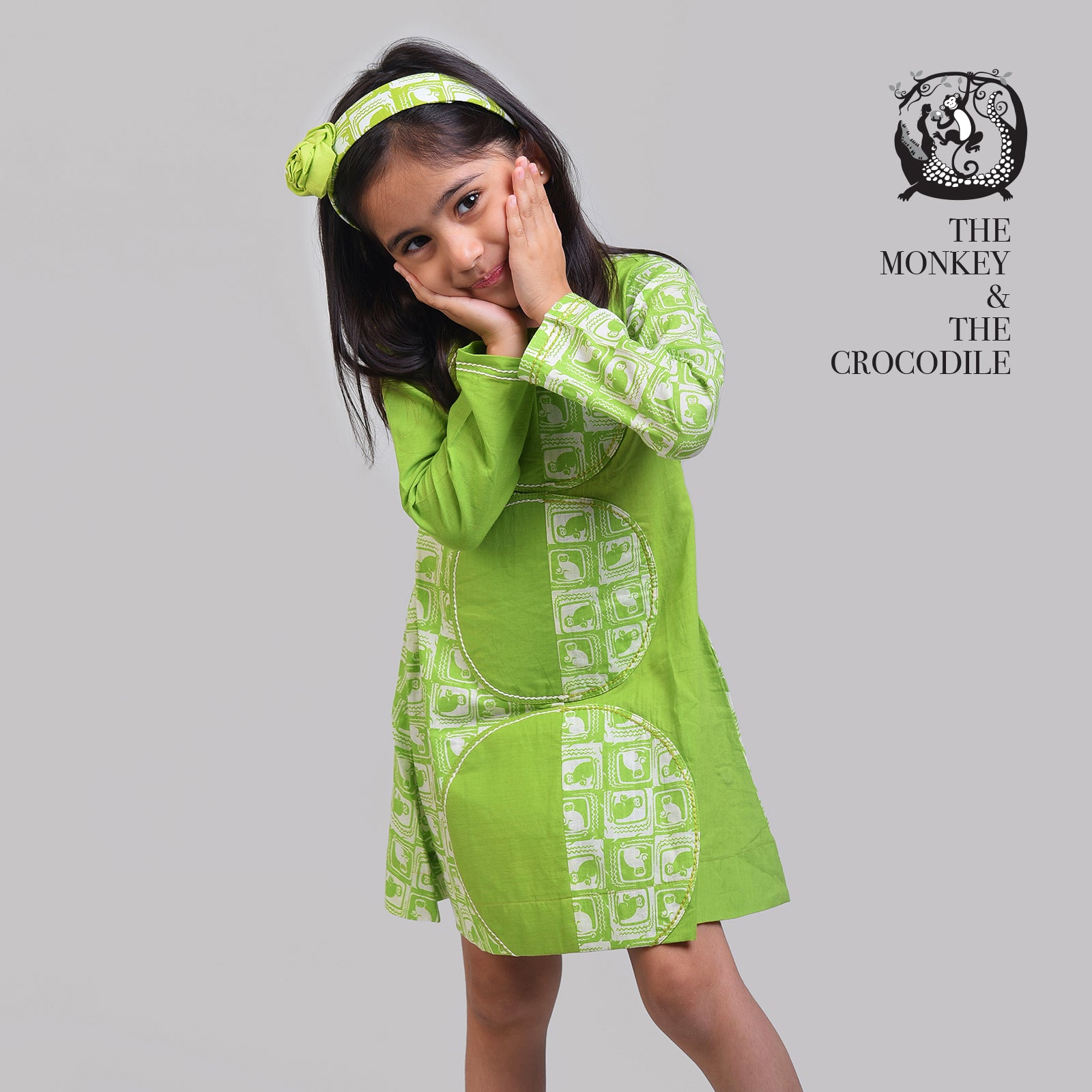 Cotton Yin & Yang Frock with The Monkey & The Crocodile Print