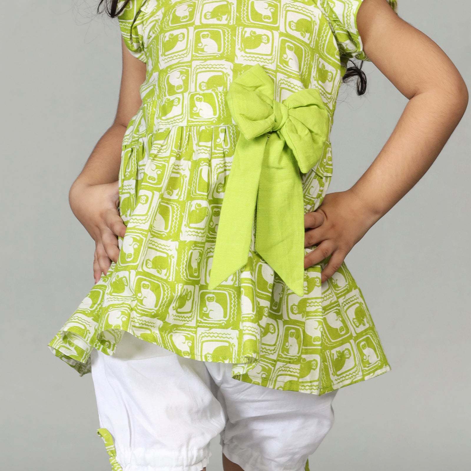 Cotton Flared Top with Balloon Shorts For Girls with The Monkey & The Crocodile Print